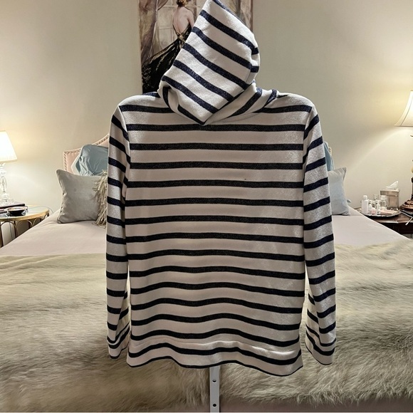 OLD NAVY Off White Navy Blue Striped Sailor Hoodie Pullover Long Sleeve XL - Picture 5 of 12